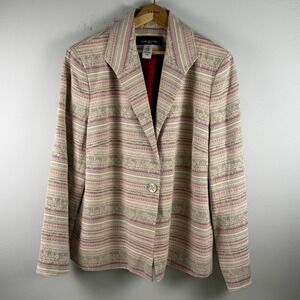Jones New York Woman Blazer 16W Striped Floral‎ Print Button Front Career